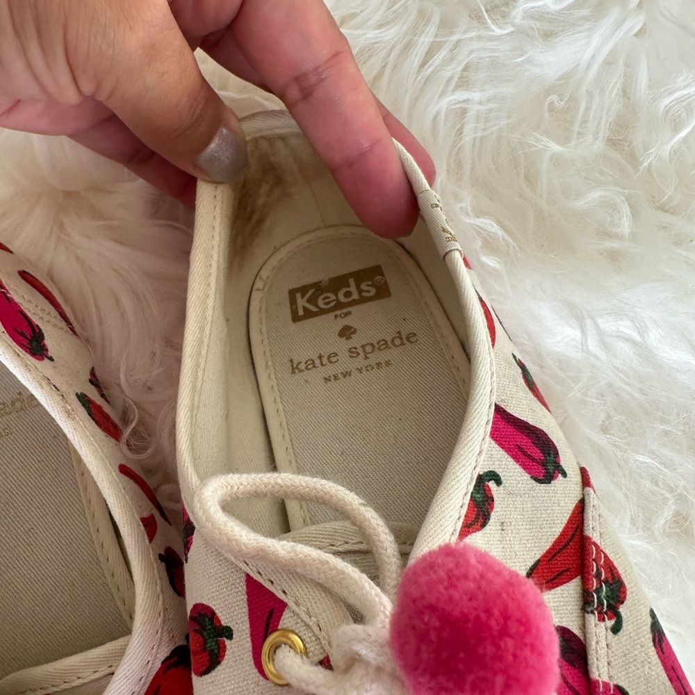 Keds x Kate Soade Women's White and Pink spicy Chili Pepper Sneakers Pom pom 7 - Picture 5 of 11